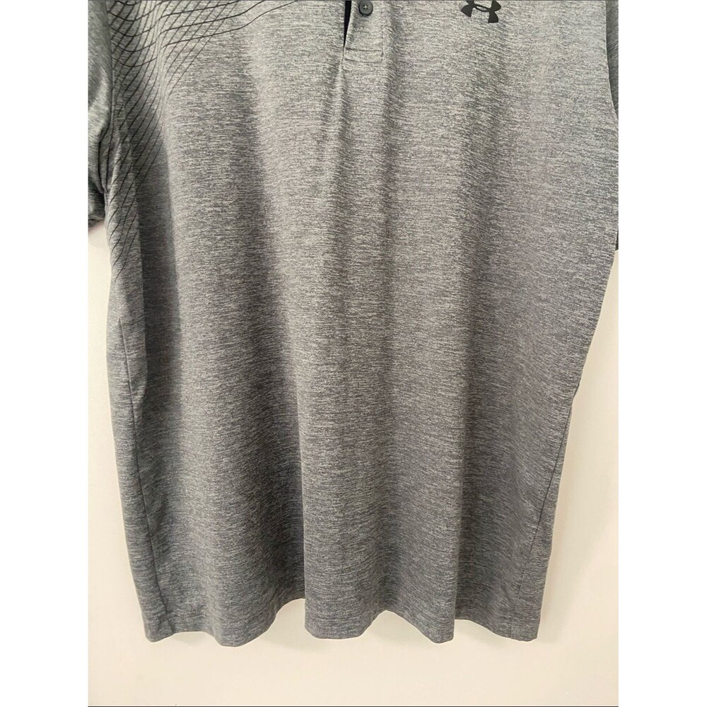 Under Armour Men’s Grey Polo with Black Collar and Graphic Shoulder - Picture 3 of 6